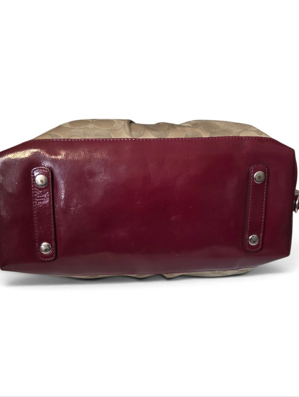 Coach Ashley Signature Satchel in Burgundy Patent Leather - Picture 6 of 9